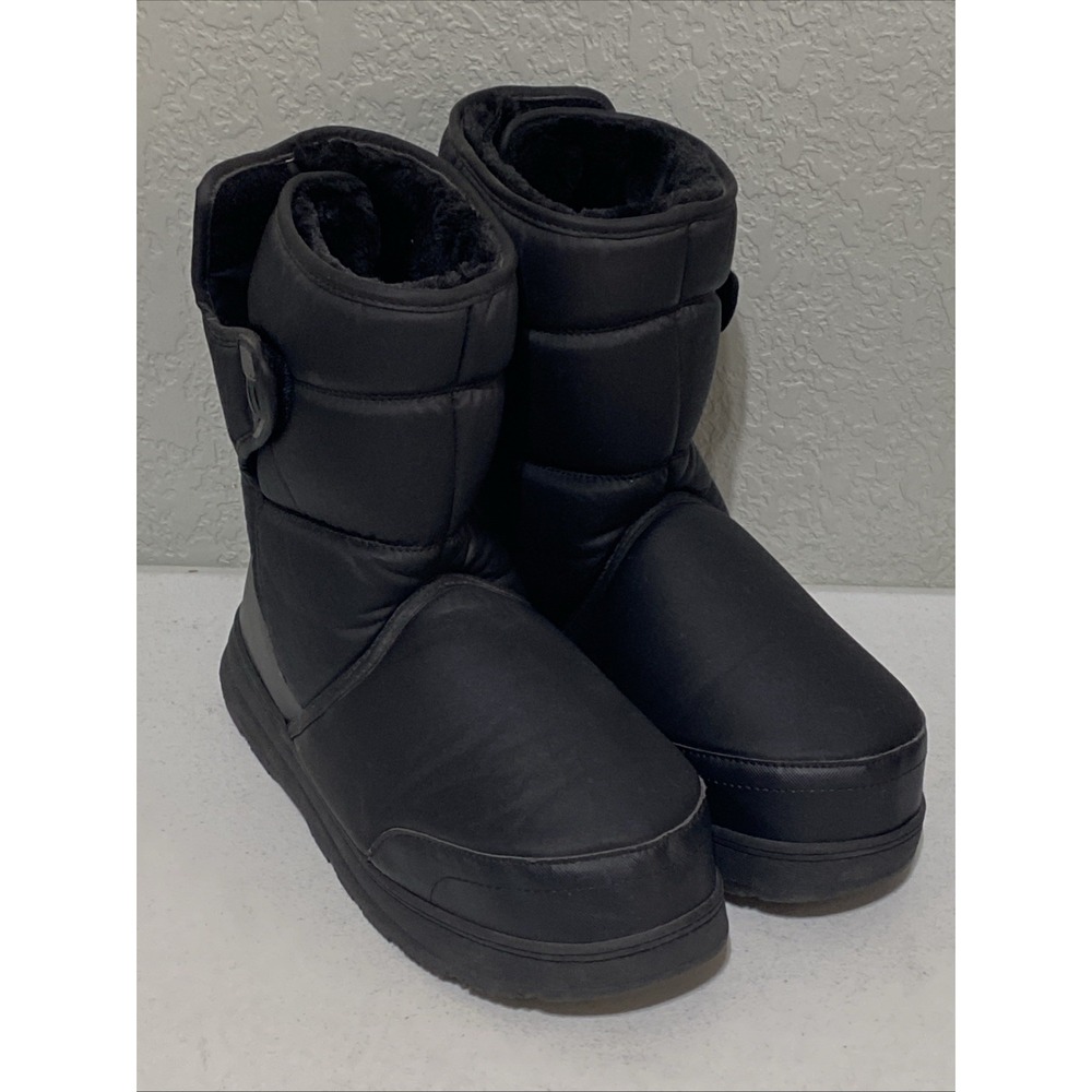Khombu Wanderer Black Pull-On Snow Boots Faux Fur Lined Mid-Calf Womens Size 10